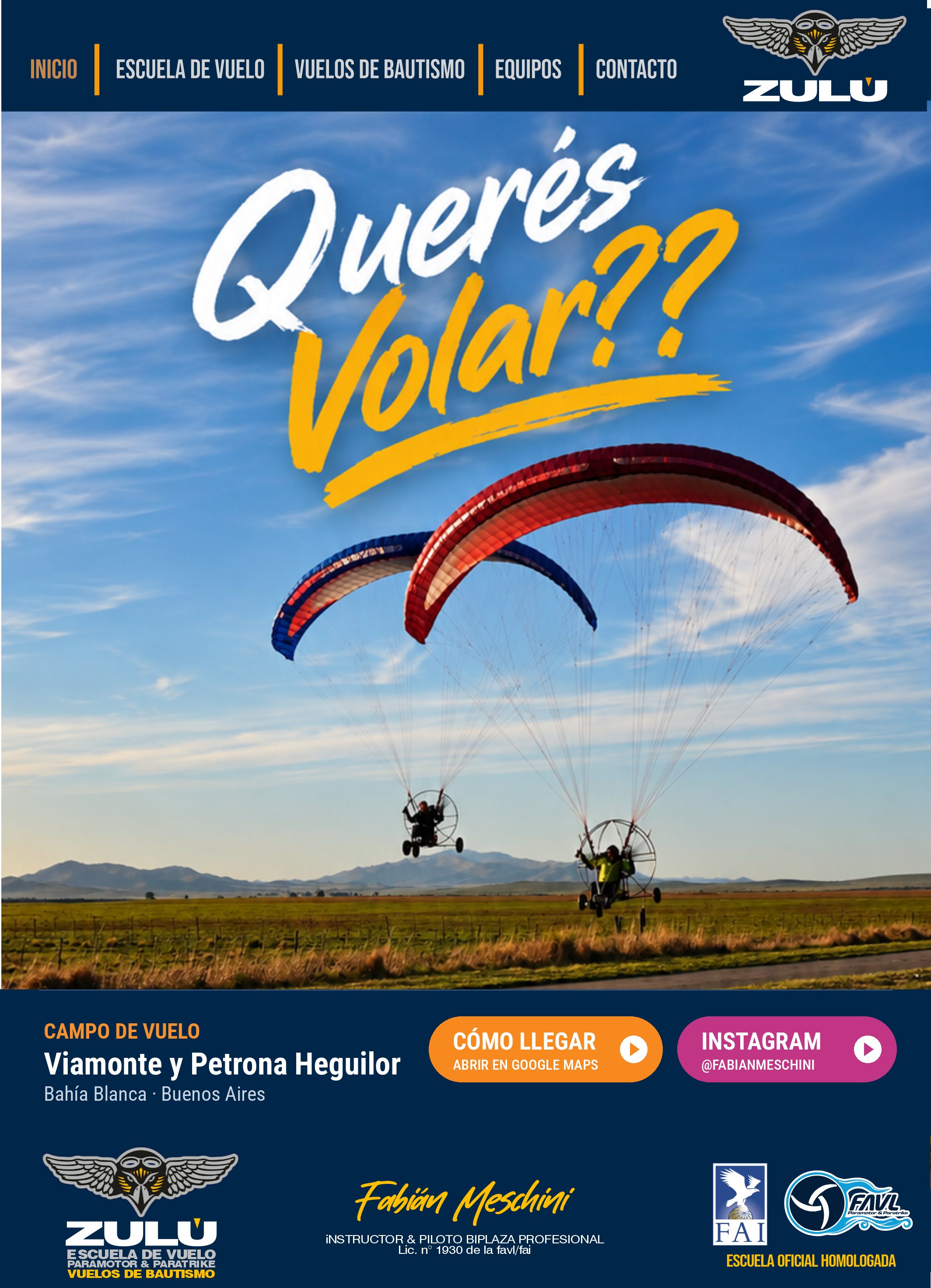 ¿Querés volar? ZULÚ, escuela de pilotos de paramotor y paratrike en Bahía Blanca.